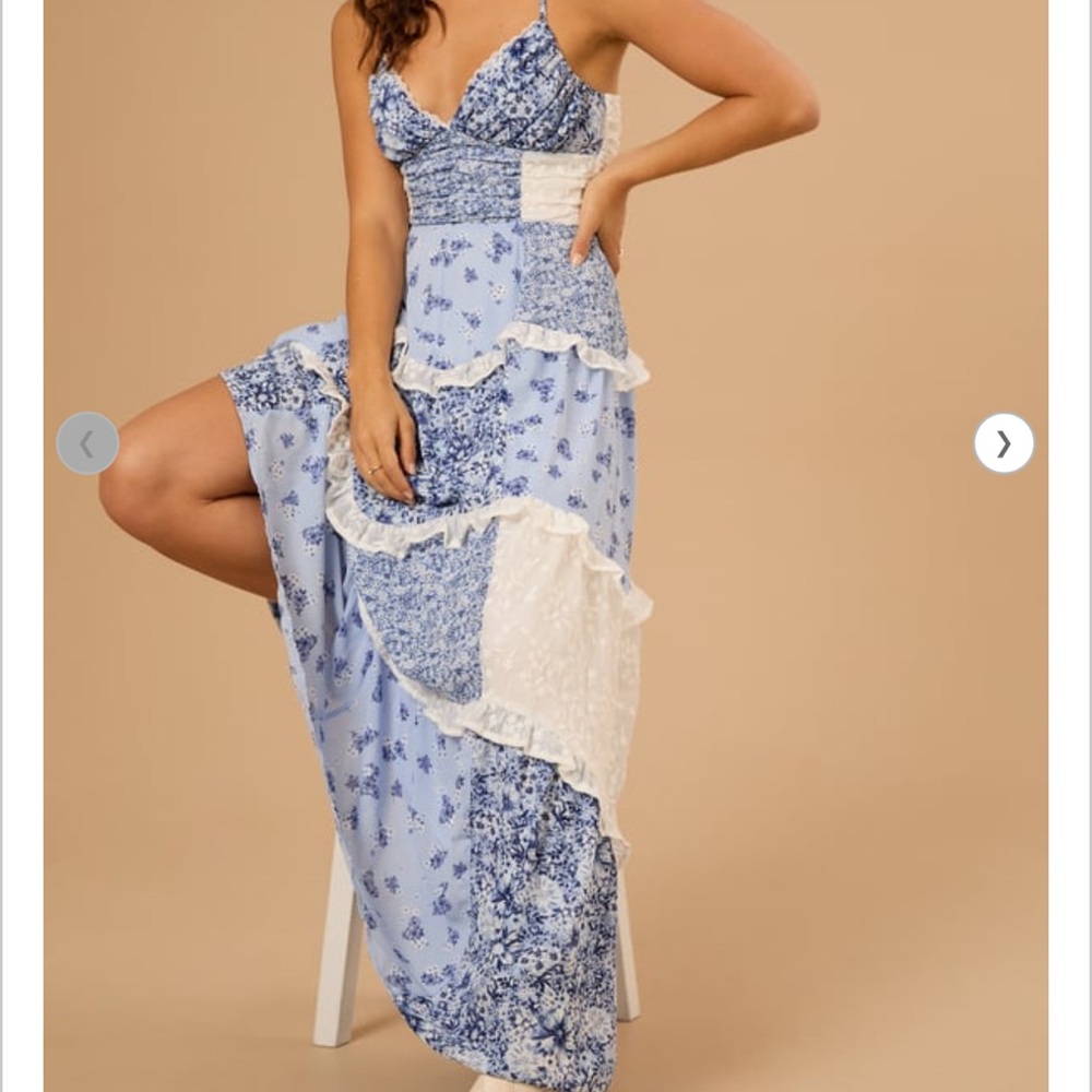 Arula Floral Blue and White Maxi Dress 2X